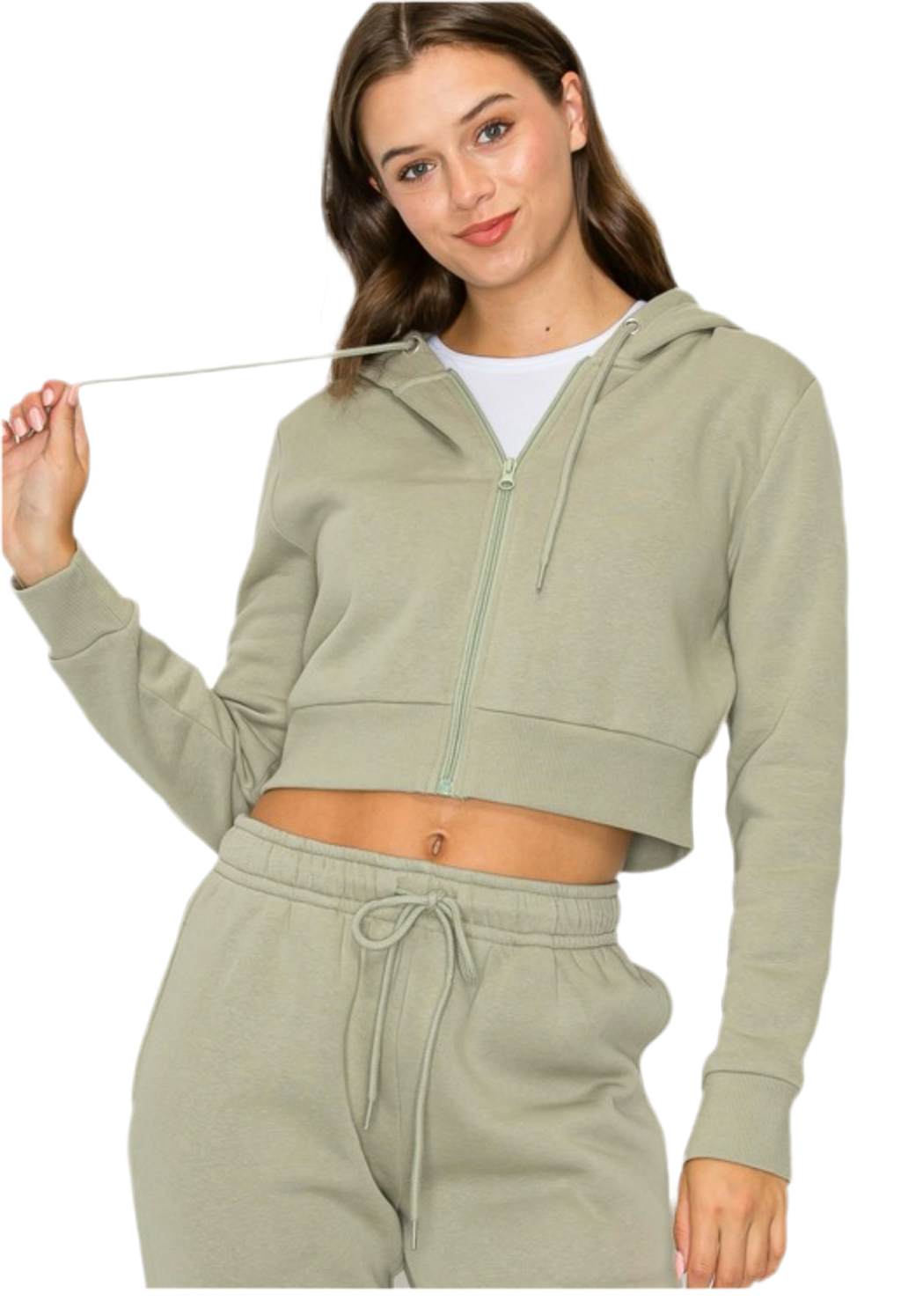 Crop jacket and shorts set in sage