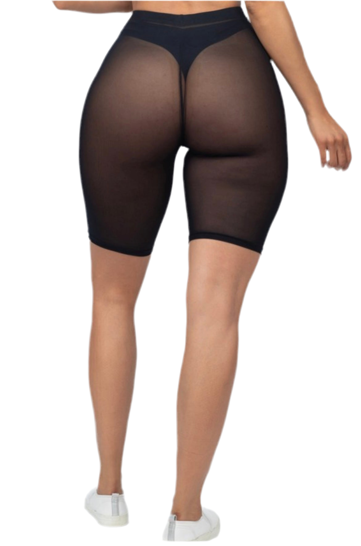 Mesh sheer biker shorts in black