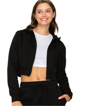 Crop jacket and shorts set in black