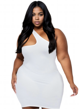 Sassy plus size one shoulder bodycon mini dress