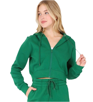 Crop jacket set in green