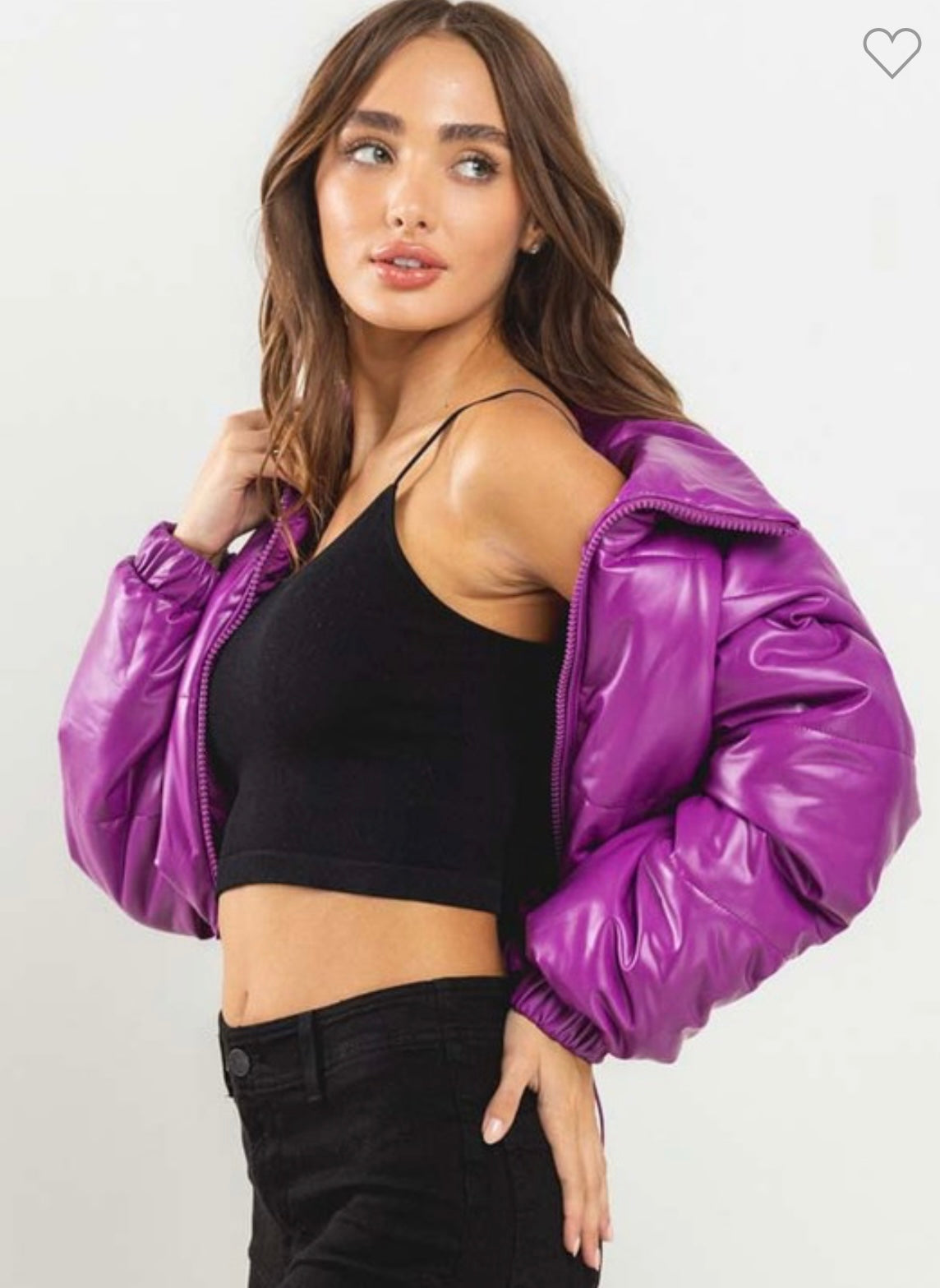 Puffer bae cropped jacket in purple