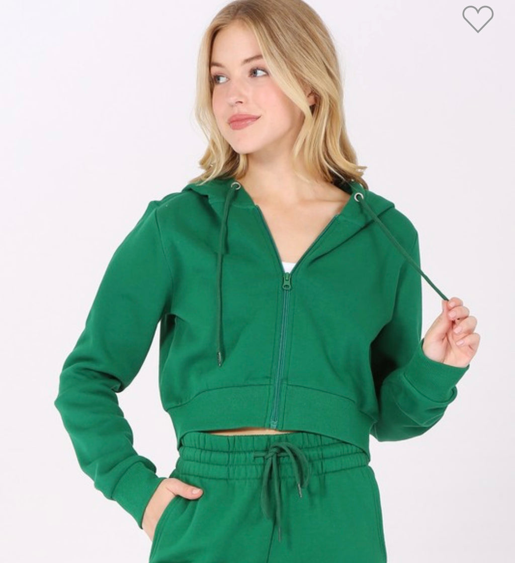 Crop jacket set in green