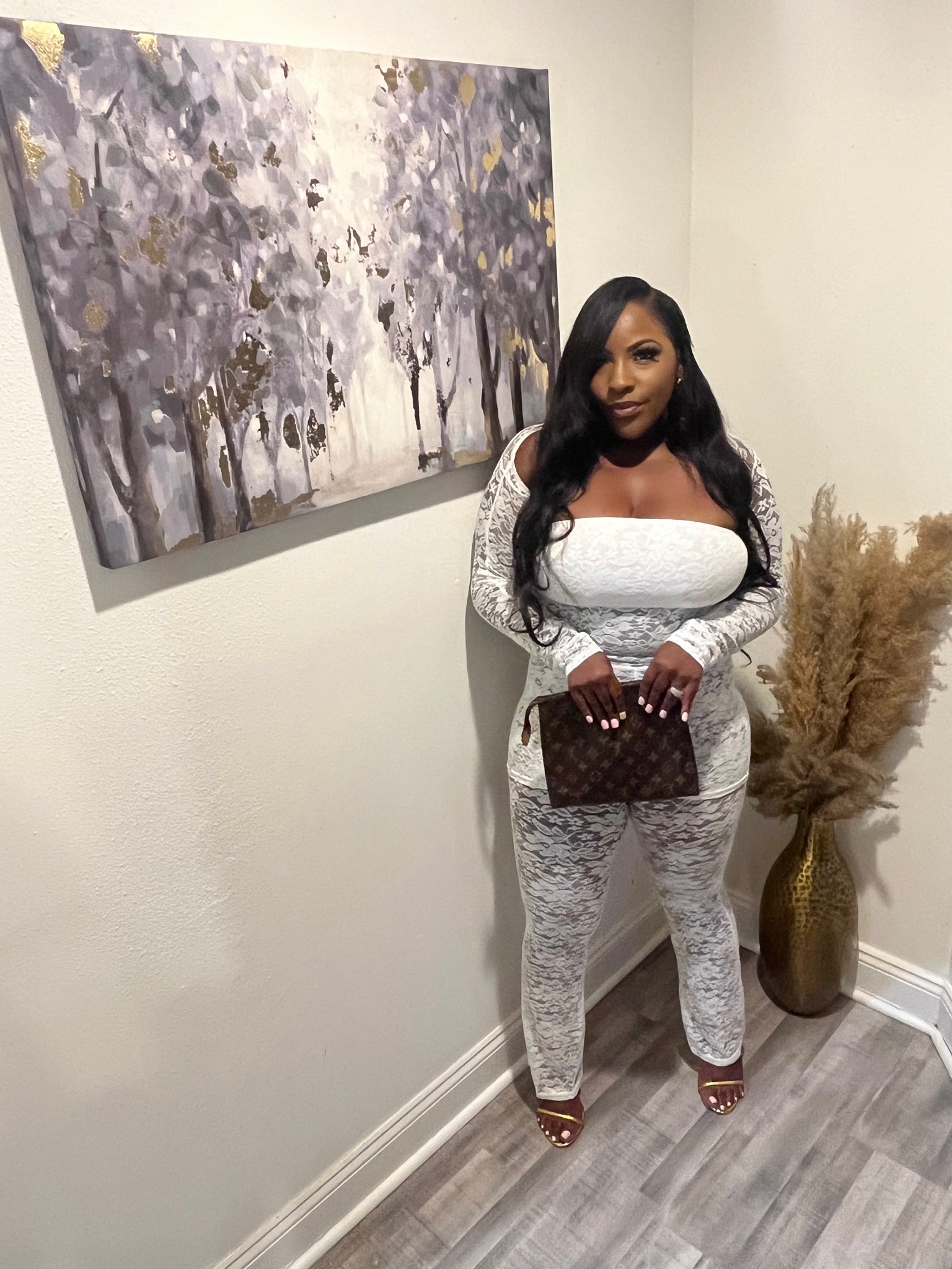 Lacy set in white