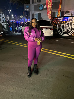 Puffer bae cropped jacket in purple