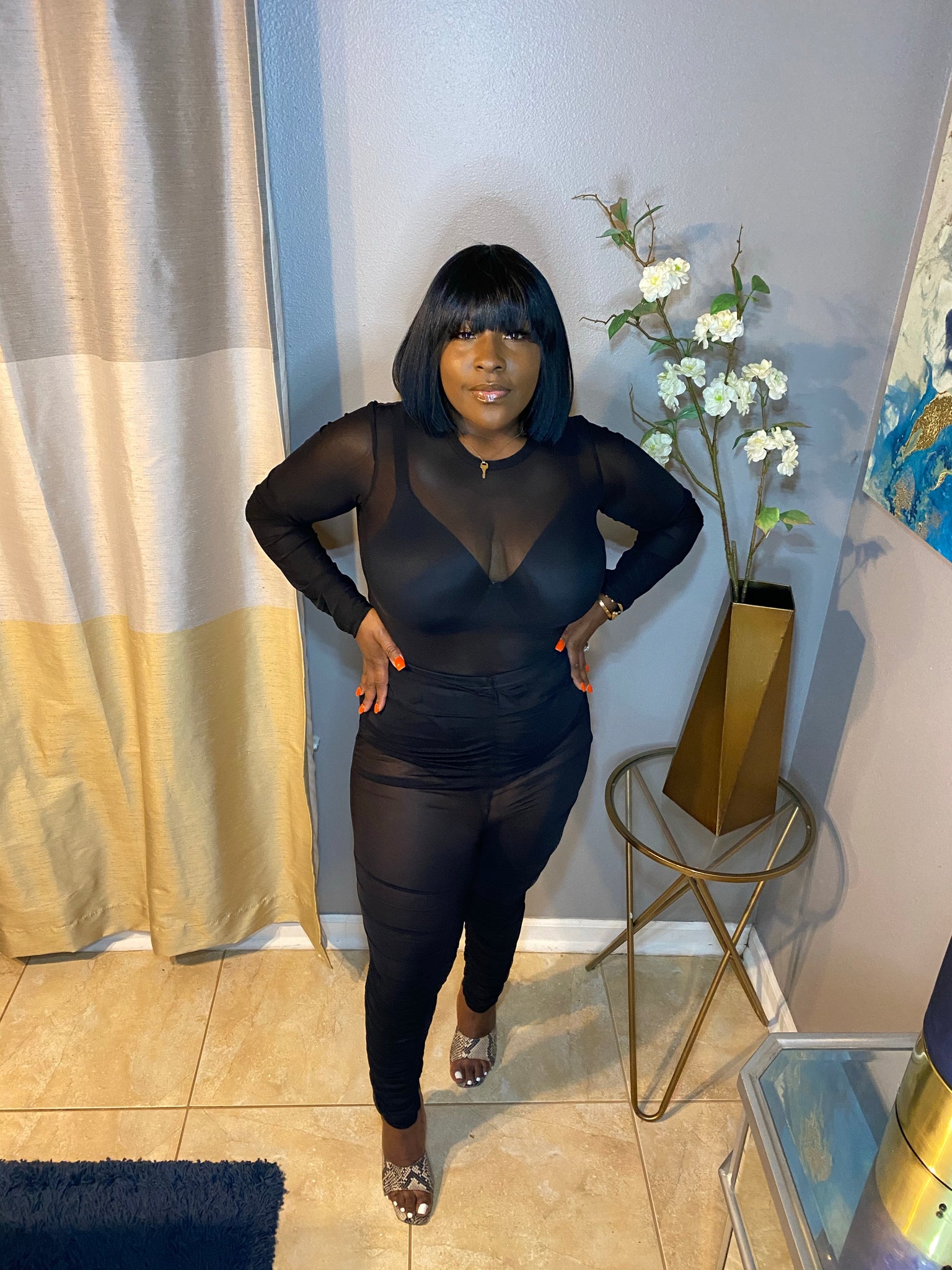 Black mesh bodysuit