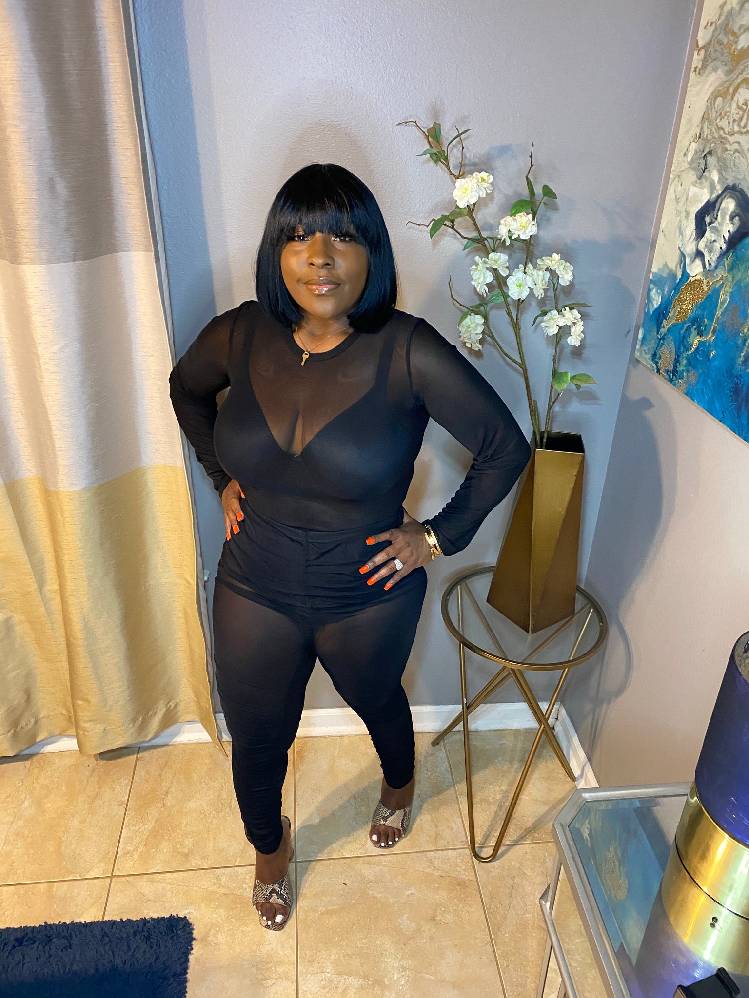 Black mesh bodysuit